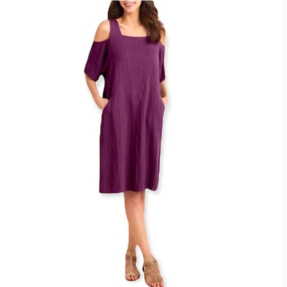 Soft Surroundings Linen Emilia Cold Shoulder Dress